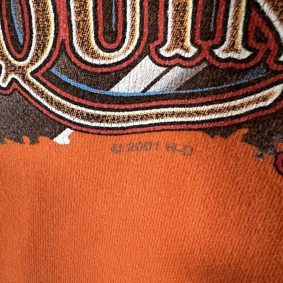 VTG 2001 Harley Davidson T Shirt Men XL Orange TNT Quincy IL Double Sided STAINS - Picture 6 of 15